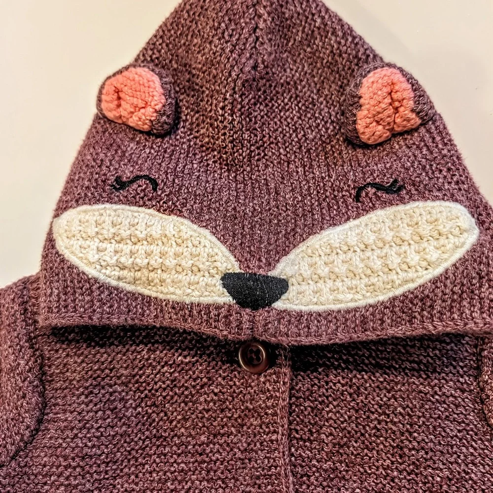 Baby Gap Plum Knit Cardigan size 3-6 Animal Face Hood
